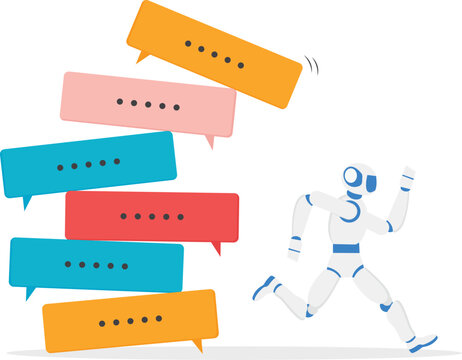 Robot running past stack of chat messages