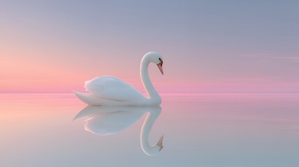 Fototapeta premium Serene Swan Gliding on Pastel Sunset Waters