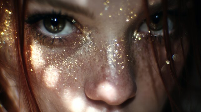 Golden Glow: Sparkling Skin and Luminous Eyes Close-Up