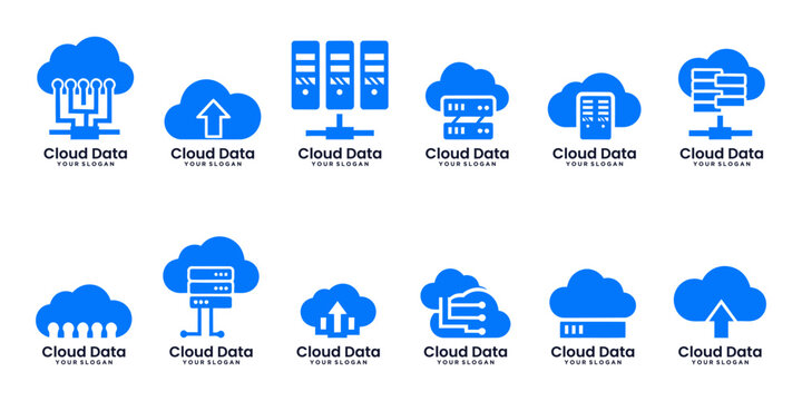 Collection of cloud data logos symbolizing data management, digital storage, and cloud technology innovation