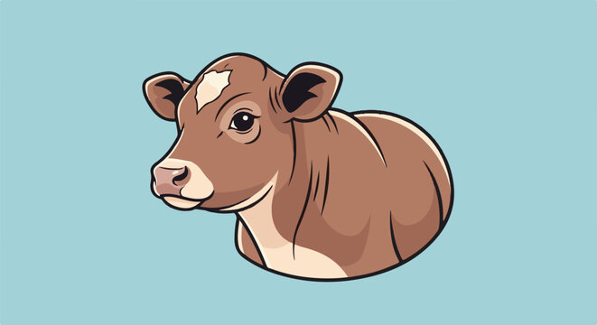 A cartoon of a brown cow with a white patch on its forehead