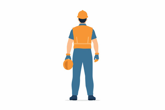 Construction worker wearing hard hat and safety vest