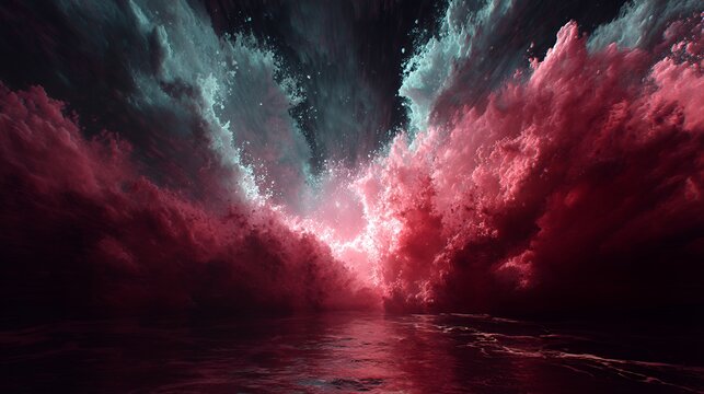 Crimson Surge: Celestial Wave Explosion in Dark Abyss