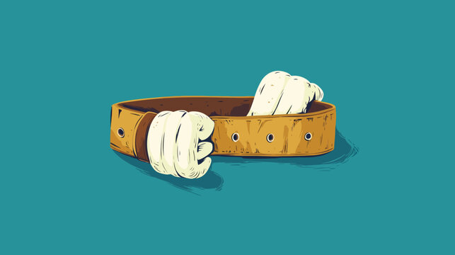 Illustration of two white fists emerging from a brown belt, on a teal background