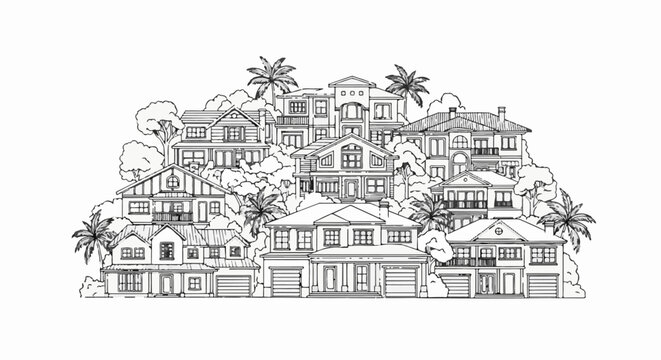 A cluster of large homes on a hill, surrounded by tropical trees