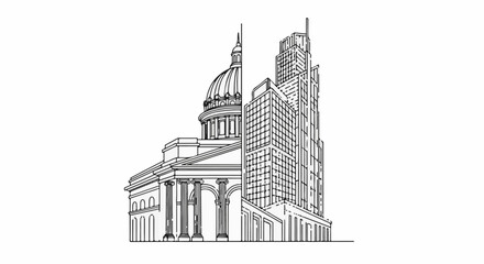 Fototapeta premium A juxtaposition of classical dome architecture and a modern skyscraper