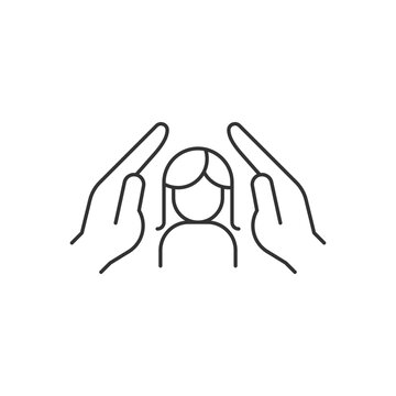 Women protection linear icon. Protect girls against violence. Female empowerment. Women safety. Thin line customizable illustration. Contour symbol. Vector isolated outline drawing. Editable stroke