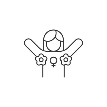 Radical feminism linear icon. Promoting rights for women. Challenging existing social norms. Thin line customizable illustration. Contour symbol. Vector isolated outline drawing. Editable stroke