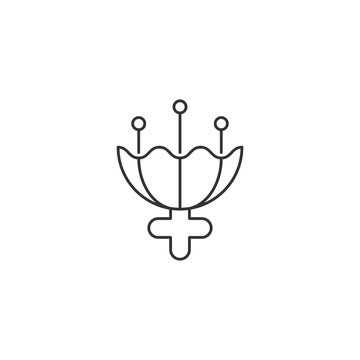 Gender symbol for female linear icon. Triple moon sign. Flower symbolism. Femininity attribute. Thin line customizable illustration. Contour symbol. Vector isolated outline drawing. Editable stroke