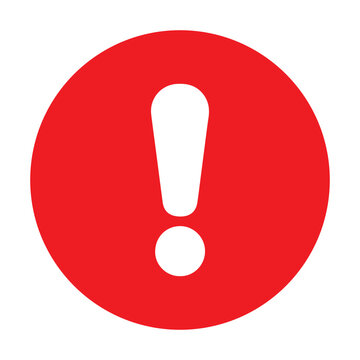 Exclamation mark icon displayed as a bold white symbol inside a solid red circle to indicate alert status.