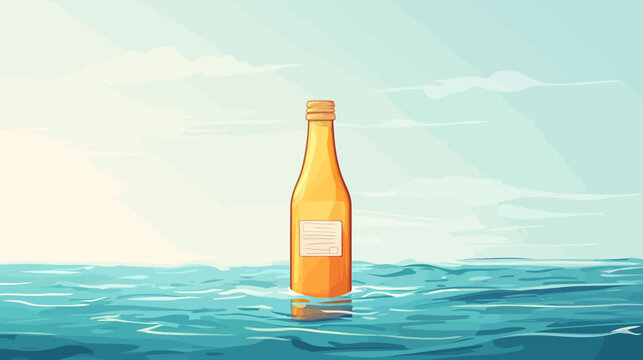 Pixelated artwork of a bottle bobbing in water under a partly cloudy sky