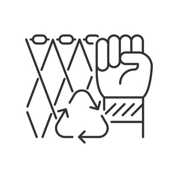 Ghost net bracelets linear icon. Recycling salvaged fishing nets. Upcycling products. Thin line customizable illustration. Contour symbol. Vector isolated outline drawing. Editable stroke