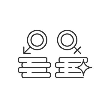 Workplace gender equality linear icon. Equal pay for work. Fighting inequality in wages. Thin line customizable illustration. Contour symbol. Vector isolated outline drawing. Editable stroke