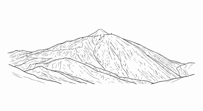 A detailed sketch of a majestic mountain range with a prominent peak