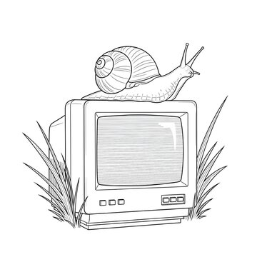 The Slow Pace of Technology A Snail on an Old Computer Symbolizing Obsolescence and the Passage of Time