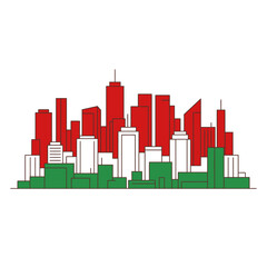 Obraz premium Cityscape silhouette with buildings in Italian flag colors representing urban areas and national identity