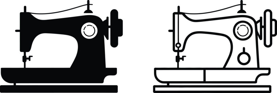 Sewing machine vector graphic, needle and machine silhouette design for tailor branding clothing production and sewing application illustration.