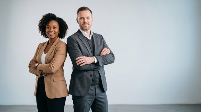 Confident Diverse Business Duo Portrait Modern Studio Corporate Team Photo
