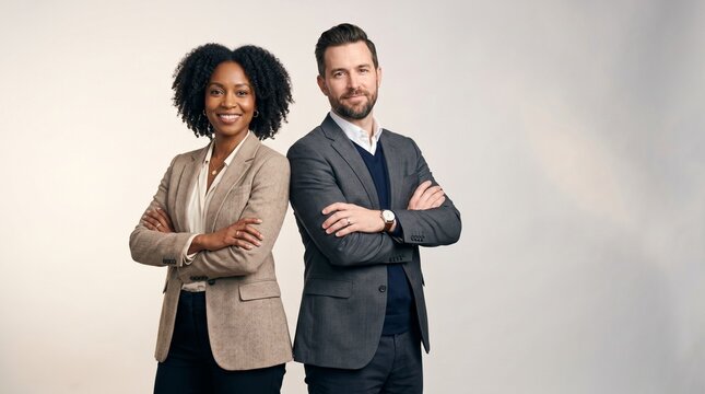 Confident Diverse Business Duo Portrait Modern Studio Corporate Team Photo