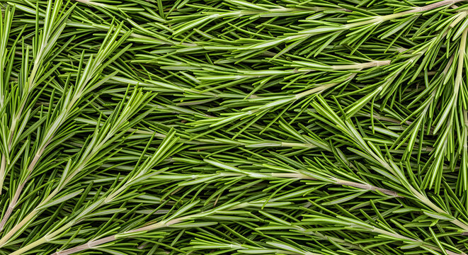 Abstract pattern of fresh green rosemary sprigs with needle-like leaves, ideal for culinary and medicinal backgrounds