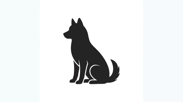 Minimalist Black Dog Silhouette Sitting on White Background
