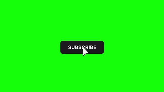2 Subscribe Buttons - Red and Black - Mouse Pointer Click - Green Screen 4K. The button switches from SUBSCRIBE to SUBSCRIBED with a smooth click animation, followed by a bell notification interaction