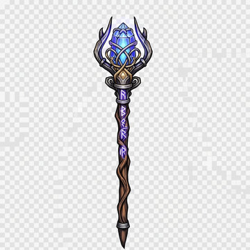 Fantasy magic staff with purple gemstone.