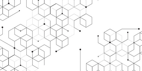 Obraz premium Molecular structure abstract tech background. Geometric white background. Vector banner design with hexagons. Science network pattern, connecting lines and dots Medical background, Vector illustration