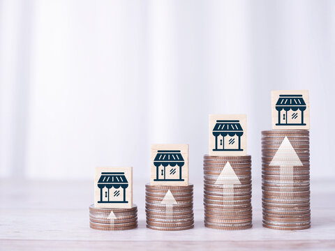 Business sale growth and expand shop franchise concept. planning growth financial and branch expansion and management plan bank loans or marketing franchising. 