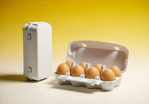 White egg carton with eggs and closed container egg carton mockup