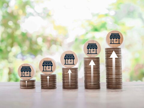 Business sale growth and expand shop franchise concept. planning growth financial and branch expansion and management plan bank loans or marketing franchising. 