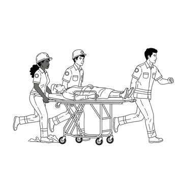 Emergency Medical Personnel Transporting Patient on Stretcher to Hospital or Ambulance