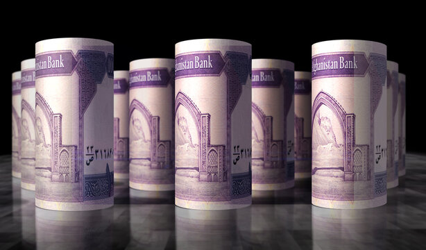 Afghanistan 100 Afghani money banknotes rolls 3d illustration