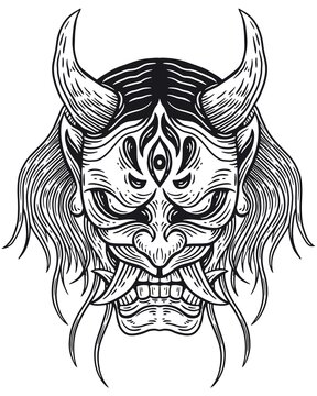 Devil with third eye tattoo design White background 