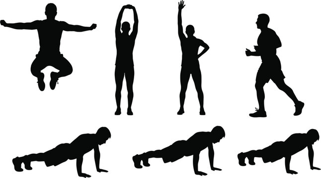 Fitness exercise silhouette collection