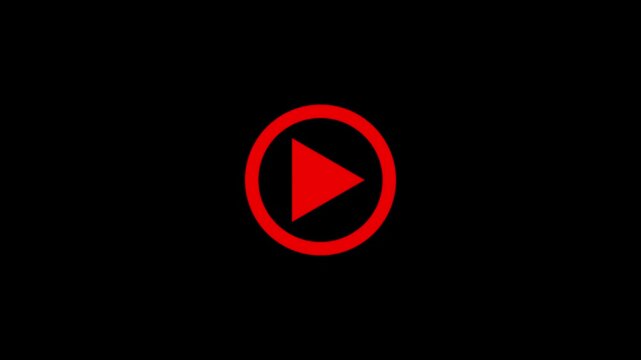 Video, audio play button icon animation.On black background .Video, play button icon.