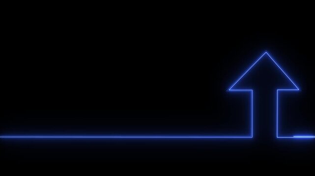 Up arrow line continuous drawing art banner background design Neon line. black background.