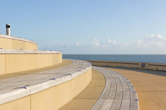 Seating on the newly refurbished Southsea Esplanade in Portsmouth, UK
