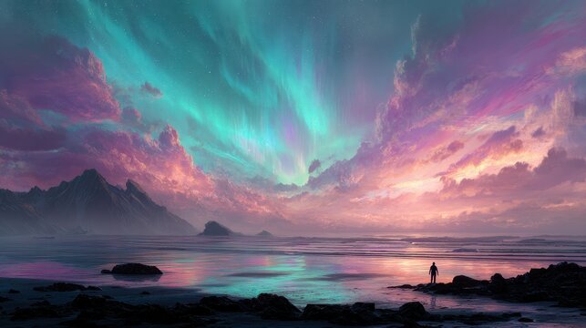 Emerging Realms: Surreal Ocean Horizon of Discovery and Light