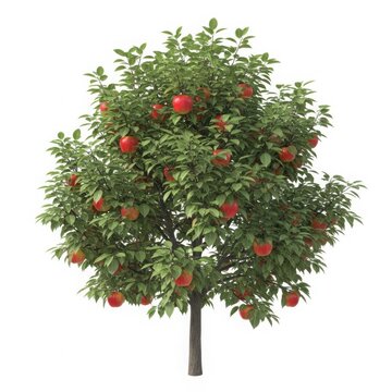 Apple tree bearing ripe red fruit isolated on white background fruiting agriculture abundance botanical deciduous