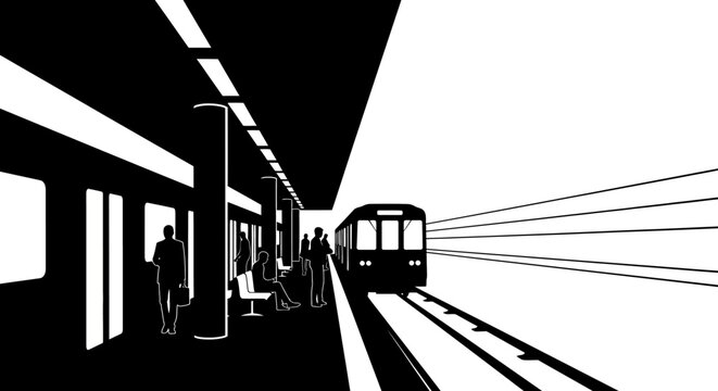 Train arriving at station platform.