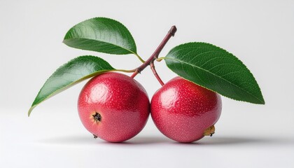 Obraz premium Two red apples on branch.