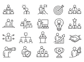 Fototapeta premium leadership business strategy management success career growth line icons