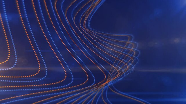 Dynamic Orange and Blue Dotted Wave Lines on Dark Technology Background animation 4k.