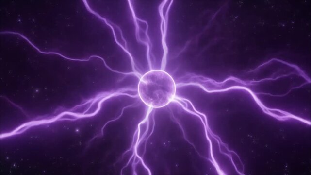 Electricity pulses through a glowing purple orb in space