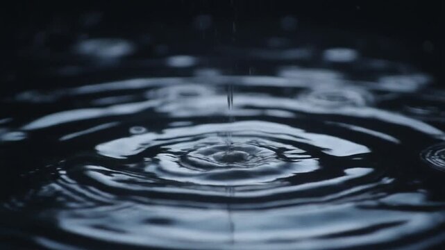 Water droplet creating ripples on dark water surface