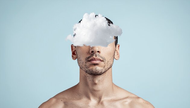 Man with cloud on head.