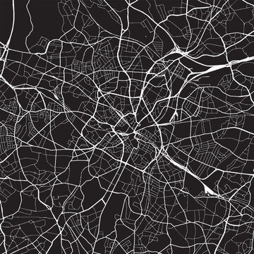 Birmingham UK Vector Map, Detailed City Street Map Black and White Minimalist Line Art