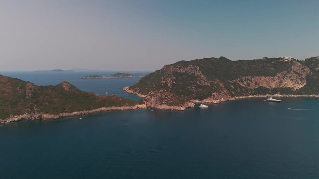 Aerial Drone Orbit of Porto Timoni Double Bay Peninsula and Twin Beaches in Corfu Greece