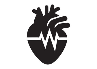 Obraz premium human heart with pulse logo silhouette vector, anatomical human heart with pulse logo silhouette vector illustration,healthy heart logo, medical heart pulse logo silhouette design on white background